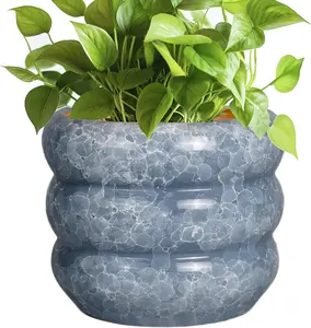 Ceramic Planter 8 Inch - Indoor  Pot with Drainage Hole Outdoor Planter Round Flower Pot Modern Decorative  Pot for Home Office Decor Gray