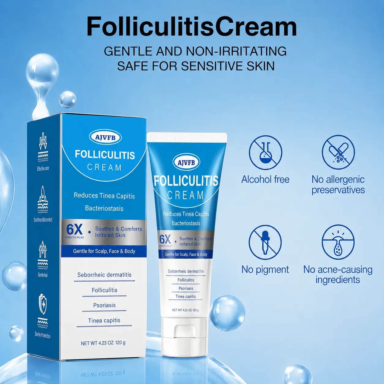 AJVFB Folliculitis Relief Cream 120g – Advanced Botanical Formula for Folliculitis, Keratosis Pilaris & Rough Bumpy Skin – Helps Calm Redness, Soothe Irritation and Restore Smooth Healthy-Looking Skin on Scalp, Face & Body