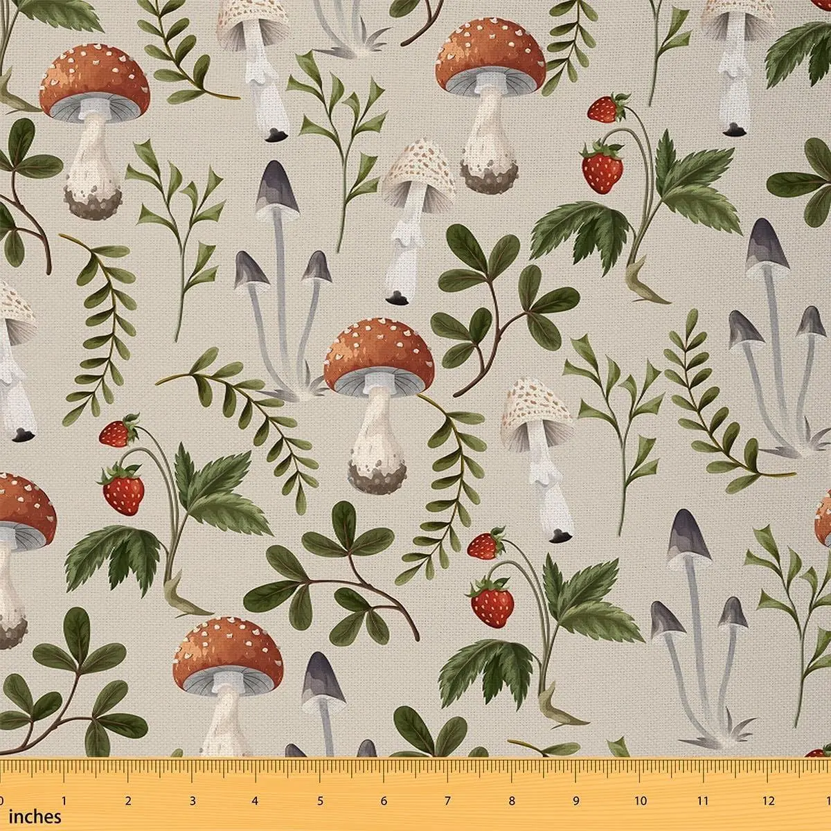 Wild Mushroom Fabric Watercolor Outdoor Natural Plants DIY Craft Botanical Leaves Rustic Jungle Style Fabric DIY Soft Flannel Polyester No Stretch