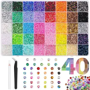 34000Pcs 40 different kinds Synthetic Resin Rhinestones Jelly Decoration Beads for Crafting Multicolor 3mm Flatback Synthetic Gems with Complete Tool  Tweezers Shimmer for DIY Crafts Book Shoes Nail Art bedazzled kit