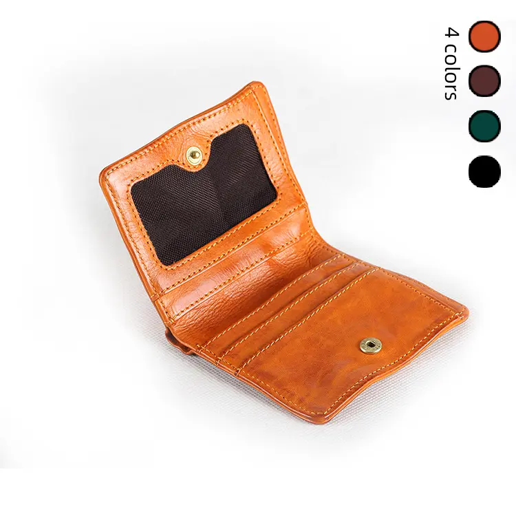 Vintage tumbled Leather Wallet - Unique Hand-Scrunched Texture - Full Grain  natural tanned Bifold - Compact Artisan Purse