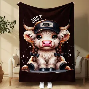 Cartoon Cow Pattern Blanket, 1/2 Counts Soft Comfortable Throw Blanket, Air-conditioned Room Blanket, Warm Nap Blanket For Home & Office