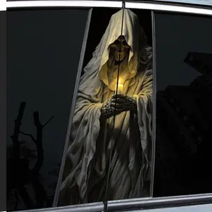 2-Piece Reaper Candle Design Pattern Car Decal, Durable Vinyl, Semi-Matte, Easy to Apply - Perfect for Glass and Metal Surfaces, - and Decorative Laptops - Helmets - Motorcycles, Premium Skull Stickers, Universal Car Sticker