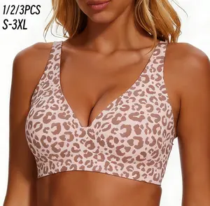 1/2/3PCS Leopard Jelly Wireless Bra Womens Comfortable Wireless Bras Push Up Bralettes Seamless Tshirts Bras Deep V Everyday Bras S-3XL