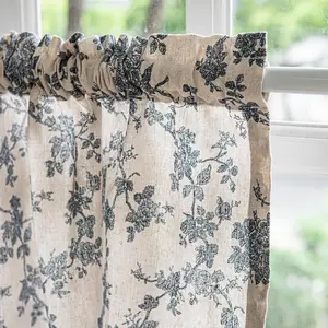 Blue Leaf Curtain Short Valance with Lace Trim, Top Rod Processing, Suitable for Bathroom Living Room RV Country Decor, Home Decoration Curtain, Home Decorative Curtain