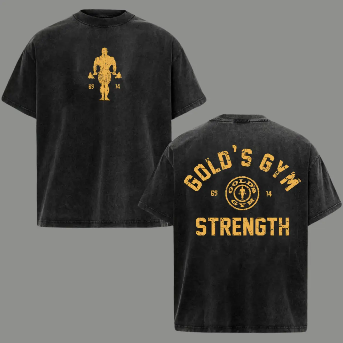 Gold's Gym Strength Oversized Washed T Shirt Vintage Bodybuilding Graphic Tee Pump Cover Heavyweight Cotton Fitness Workout Shirt Muscle Training Athletic Streetwear Classic Gymwear Unisex Casual Summer Fitness Gift