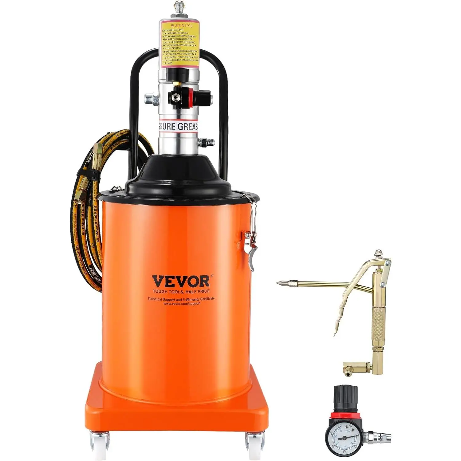 VEVOR Grease Pump, 5 Gallon Air Grease Pump with 13 ft High Pressure Hose and Grease Gun, 20L Pneumatic Grease Pump with Wheels, Portable Lubrication Grease Pump