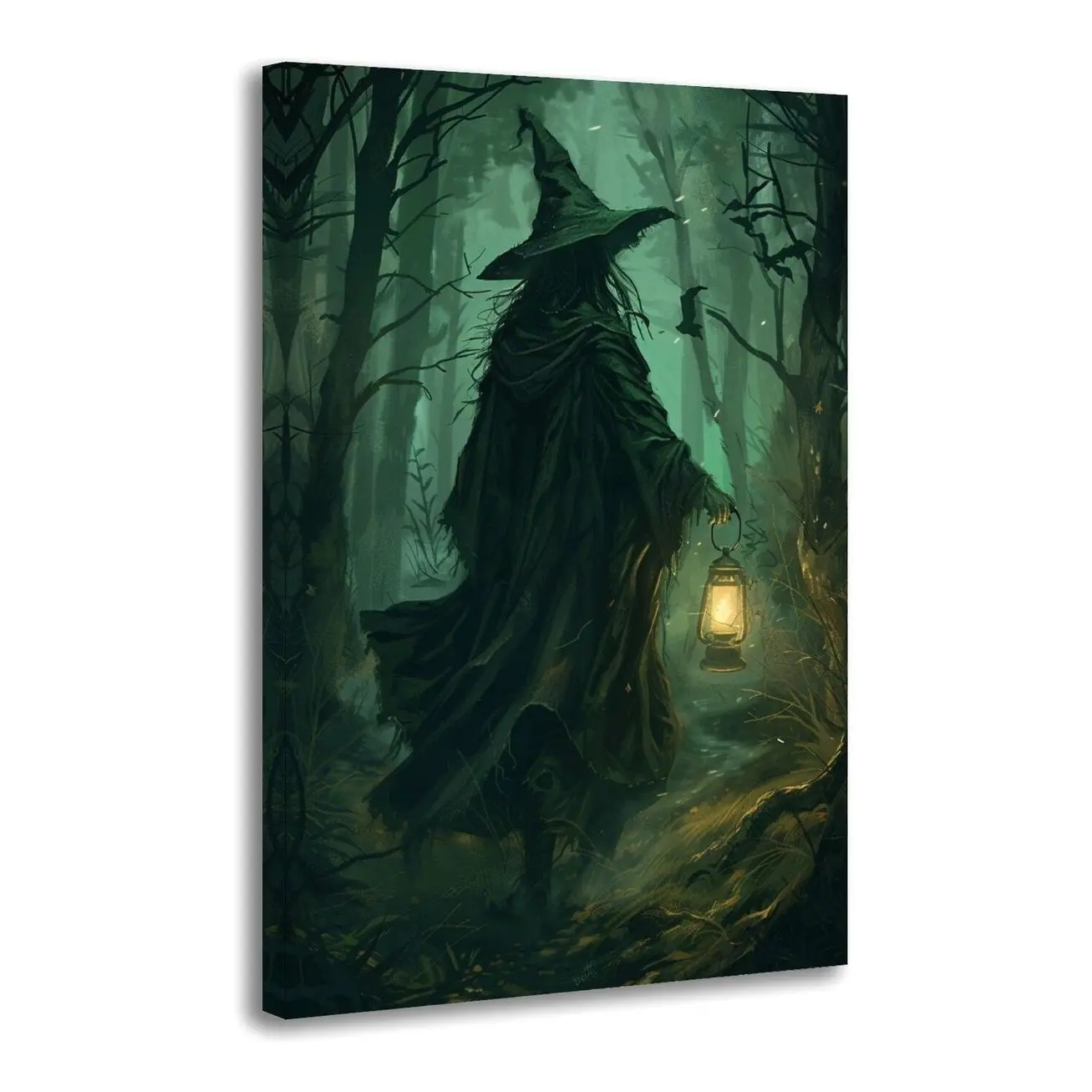 Halloween Canvas Wall Art, Dark Witch in Moonlit Forest Halloween Pictures  Gothic Halloween Wall Decor for Living Room Bedroom Office