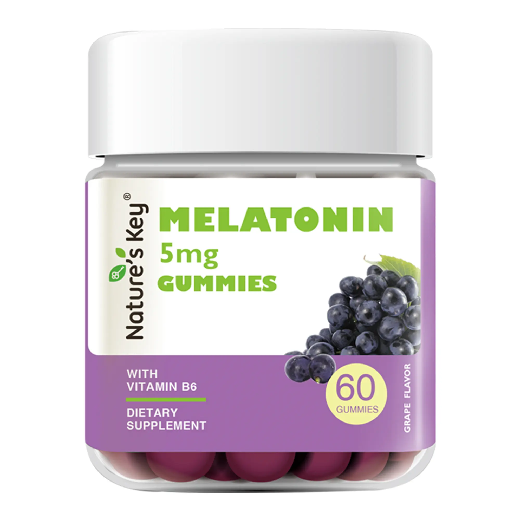 [back to school] Nature's Key Melatonin Gummies for Kids & Adults, 5mgDose Gummy with Vitamin B6, Non-GMO,Gluten-Free-Natural Grape Flavor 60 Count