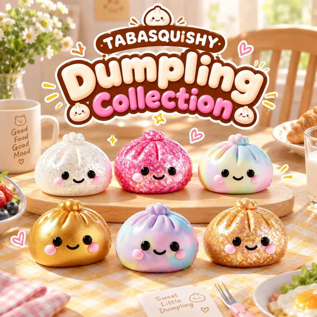 TABASQUISHY Dumpling Handmade Taba Squishy Toy, Kawaii Anxiety Collectible Squishies,Decompression Squeeze Fidget Ball, Slow Rising Sensory Desk Toy, Backpack Charm Decoration