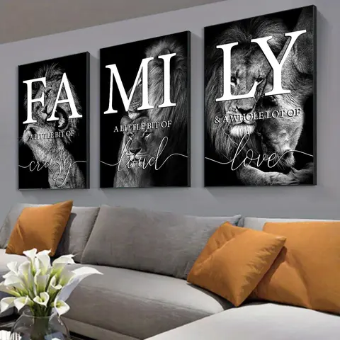 Lion Family Pattern Canvas Poster without Frame, 3 Counts/set Modern Wall Art Painting, Wall Decor for Home Living Room Bedroom Office