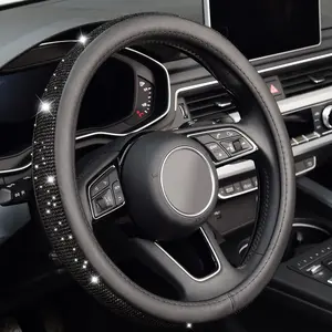 KAFEEK Multi-Color Sparkling Diamond Leather Steering Wheel Cover with Crystal Sequins & Rhinestones Universal 14.5-15 Inch for Women & Men Car Protection