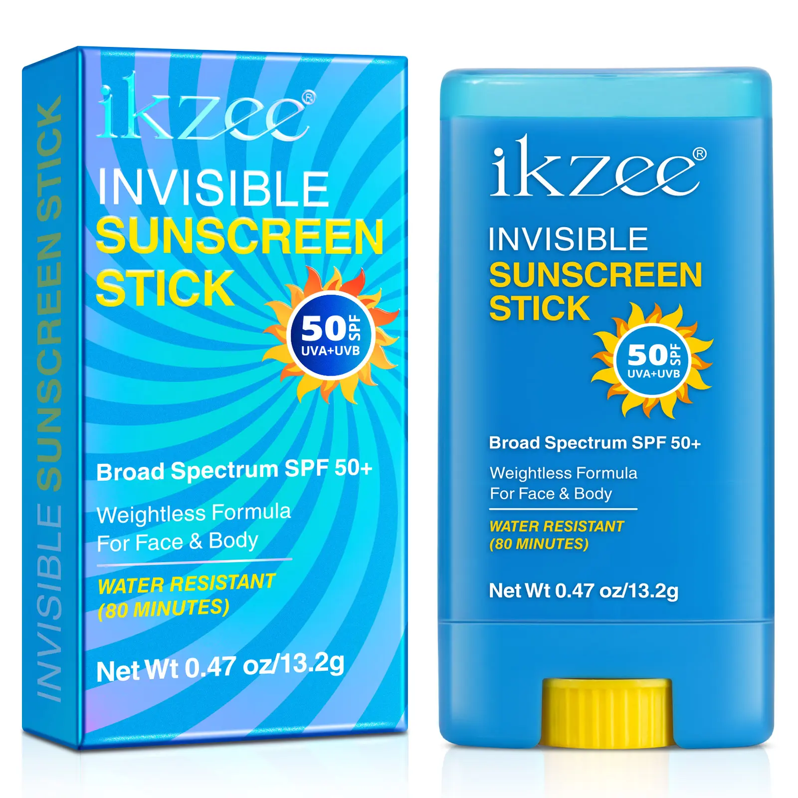 ikzee Sunscreen Stick SPF 50+, Invisible & Weightless Formula for Face and Body Care, Sweat & Water Resistant for Outdoor Sports, 13.2g