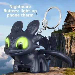 How to Train Your Dragon Toothless Wings Move Light-Up Night Fury Glow-in-the-Dark Keychain, Keychain Charm, Sound & Light Backpack, Bag, Car Accessory Pendant Mini Figurine Gift