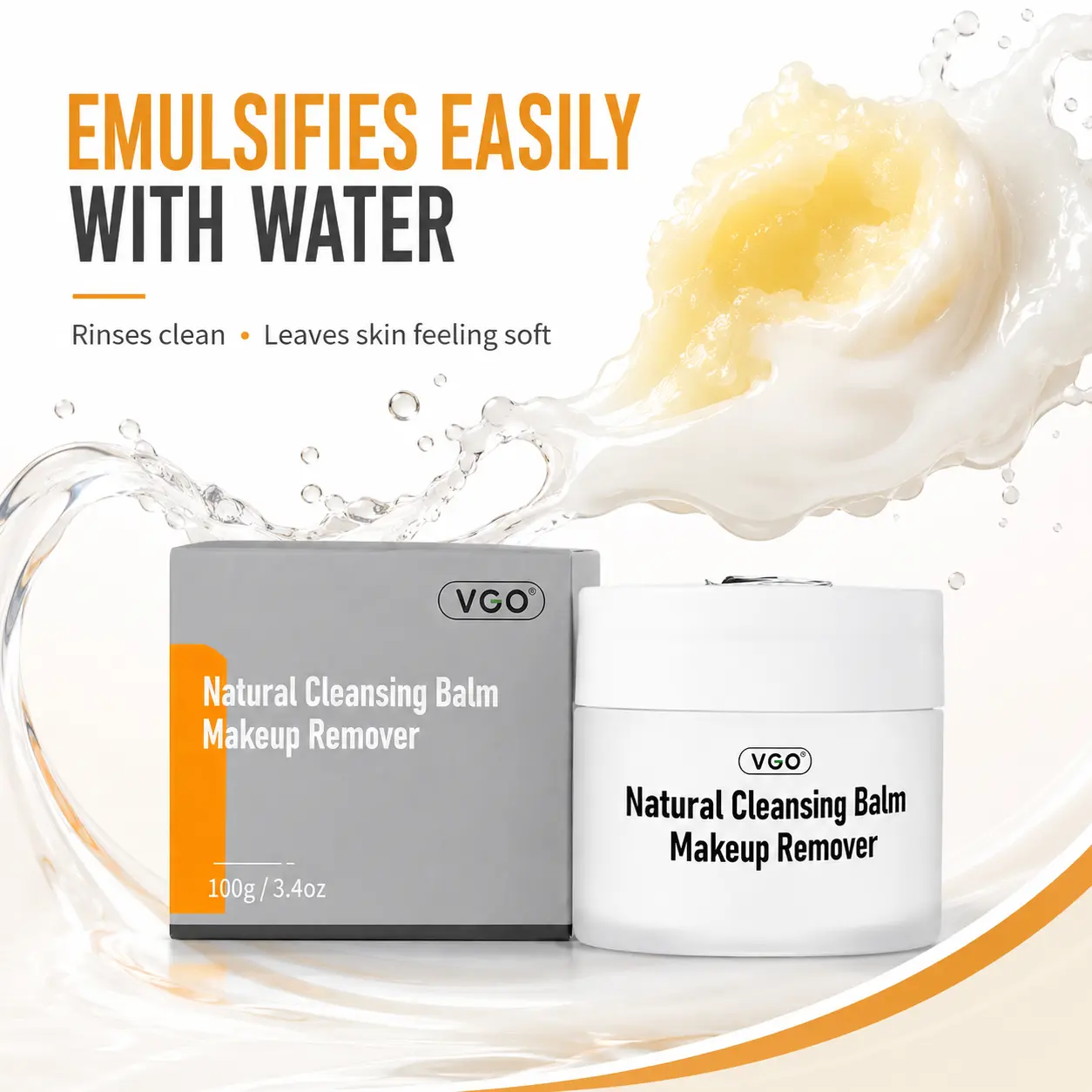 VGO Natural Cleansing Balm Makeup Remover, Luxurious Balm-to-Oil Cleanser with 6 Plant-Based Oils, Smooth Melting Texture for Gentle Makeup Removal, Nourishing Daily Facial Care Routine, 3.4 oz Soothing