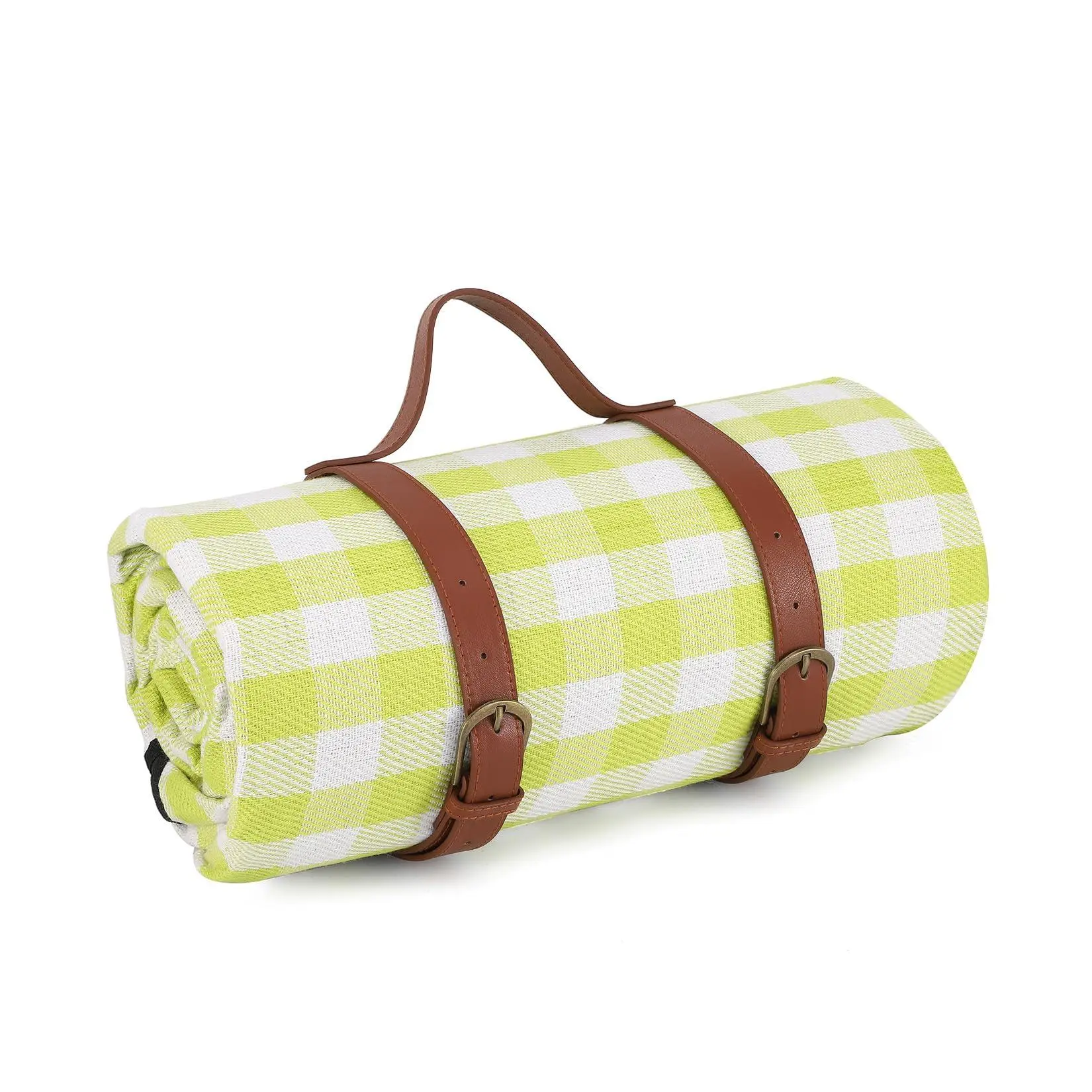 Extra Large Waterproof Picnic Blanket, 79x79in 3-Layer Sandproof Outdoor Mat with Soft Acrylic Top & TPU Backing, Portable for Beach, Park, Camping, Lawn, Green/White Checkered