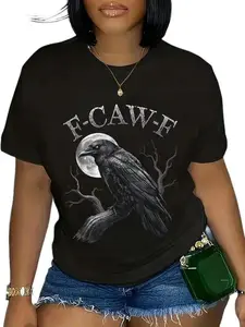 Black Crow F Caw F Funny Black Bird Moon Gothic Adult Humor T Shirt Graphic Tee Spooky Aesthetic Streetwear Dark Humor Shirt Trendy Comfy Soft Casual Fit Halloween Vibes Alternative Style Edgy Look Statement Tee