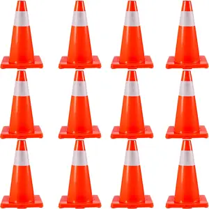 【Summervibes】VEVOR 12Pack 18\" Traffic Cones, Safety Road Parking Cones PVC Base, Orange Traffic Cone with Reflective Collars, Hazard Construction Cones for Home Traffic Parking