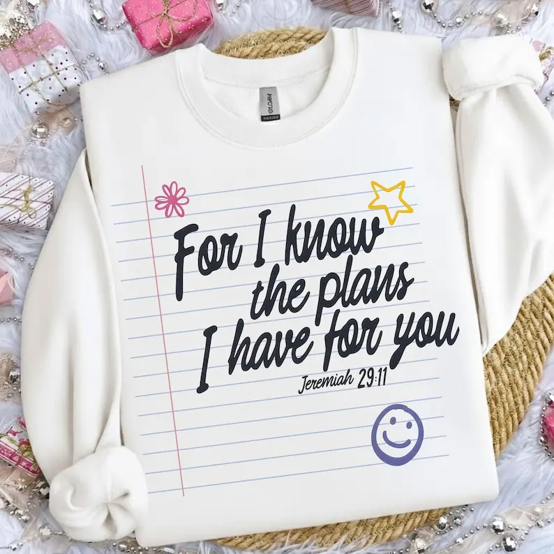 Jeremiah 29:11 Sweatshirt, Retro Christian Pullover Fall Crewneck Winter Sweater Womenswear Tops Long Sleeve Casual