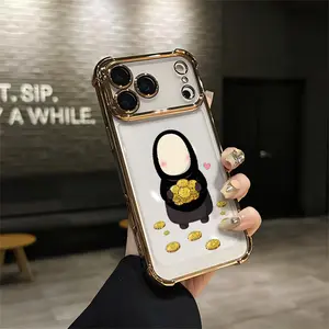 Studio Ghibli No-Face Gold Bumper Clear Cover For IPhone 17 16 15 14 13 12 11 PRO PLUS MAX AIR Four-corner Drop-proof Transparent Casual Soft Silicone Mobile Phone Case Q67 Aesthetic Protective