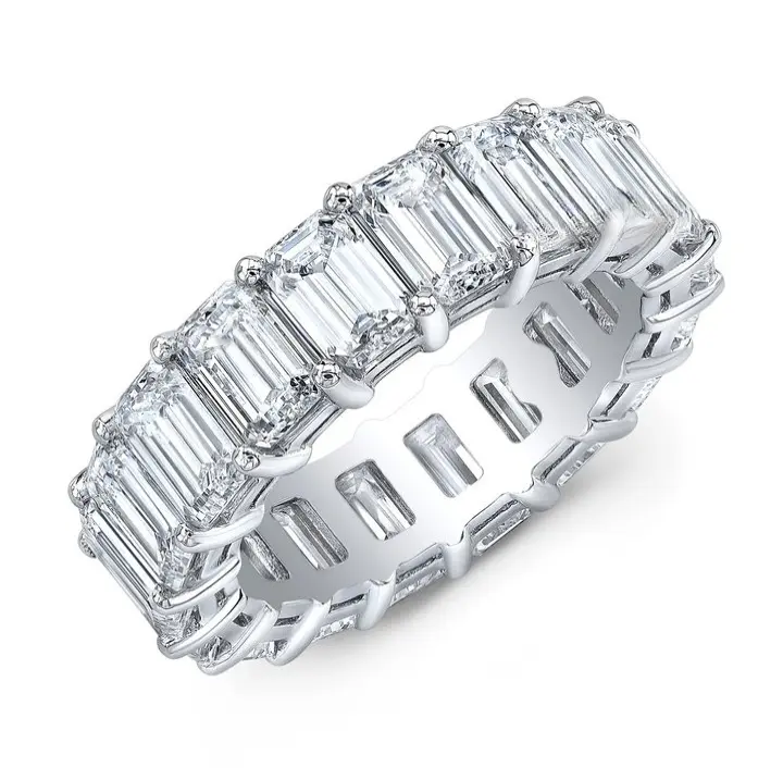 18k White Gold Plated Emerald Cut Eternity Band