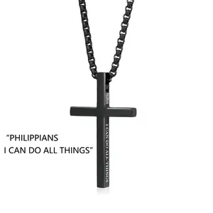 Fathers Day Gift Fathers Day Gift Cross Necklaces for Men Christian Faith Minimalist Baptism Bible Verse Friendship Jewelry Prayer Gifts Chain Stainless Steel Length 22Inch