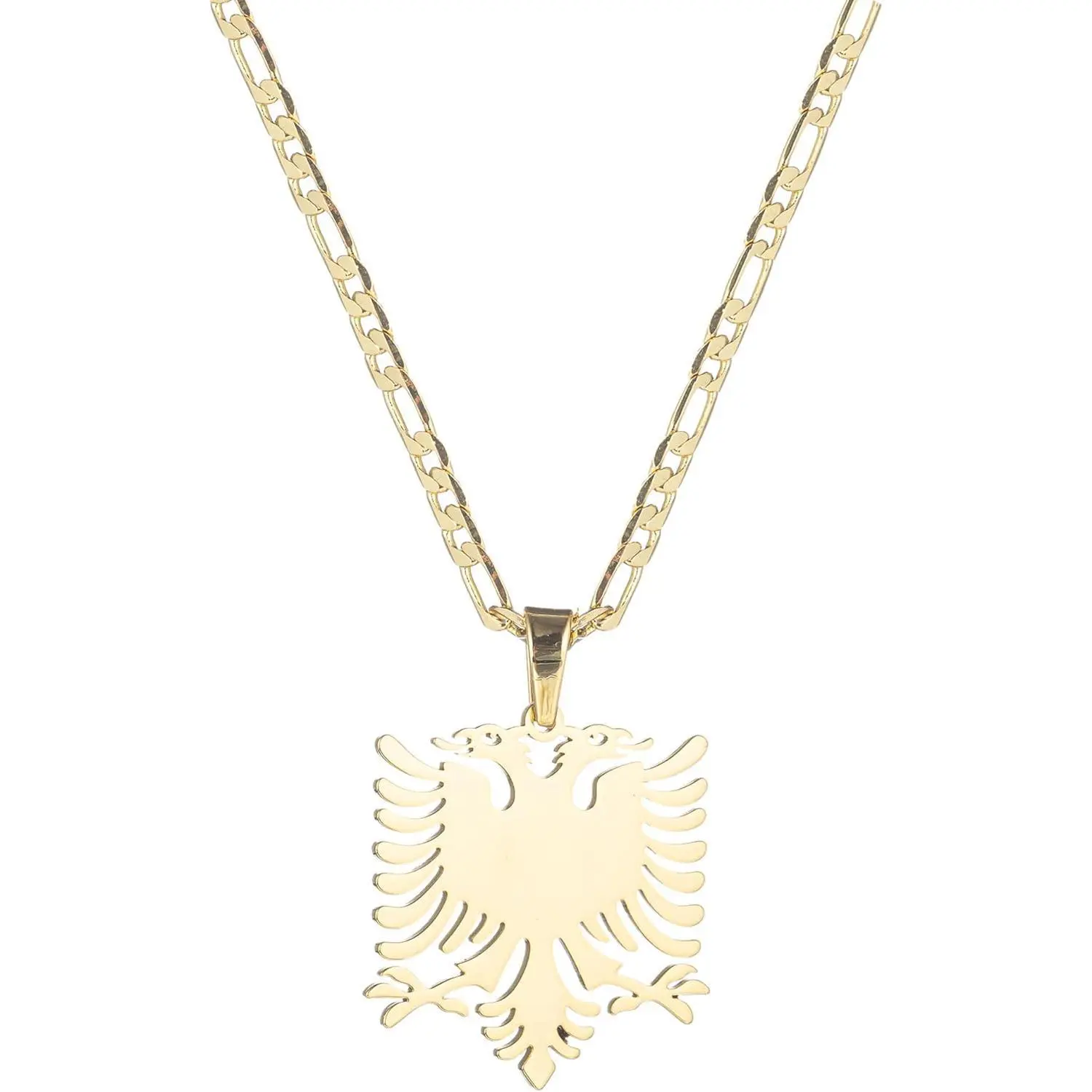 Albania Eagle Pendant Necklace for Women Men Polishing Stainless Steel Jewelry 3mm Flat Figaro Chain Necklace 18/22 inches