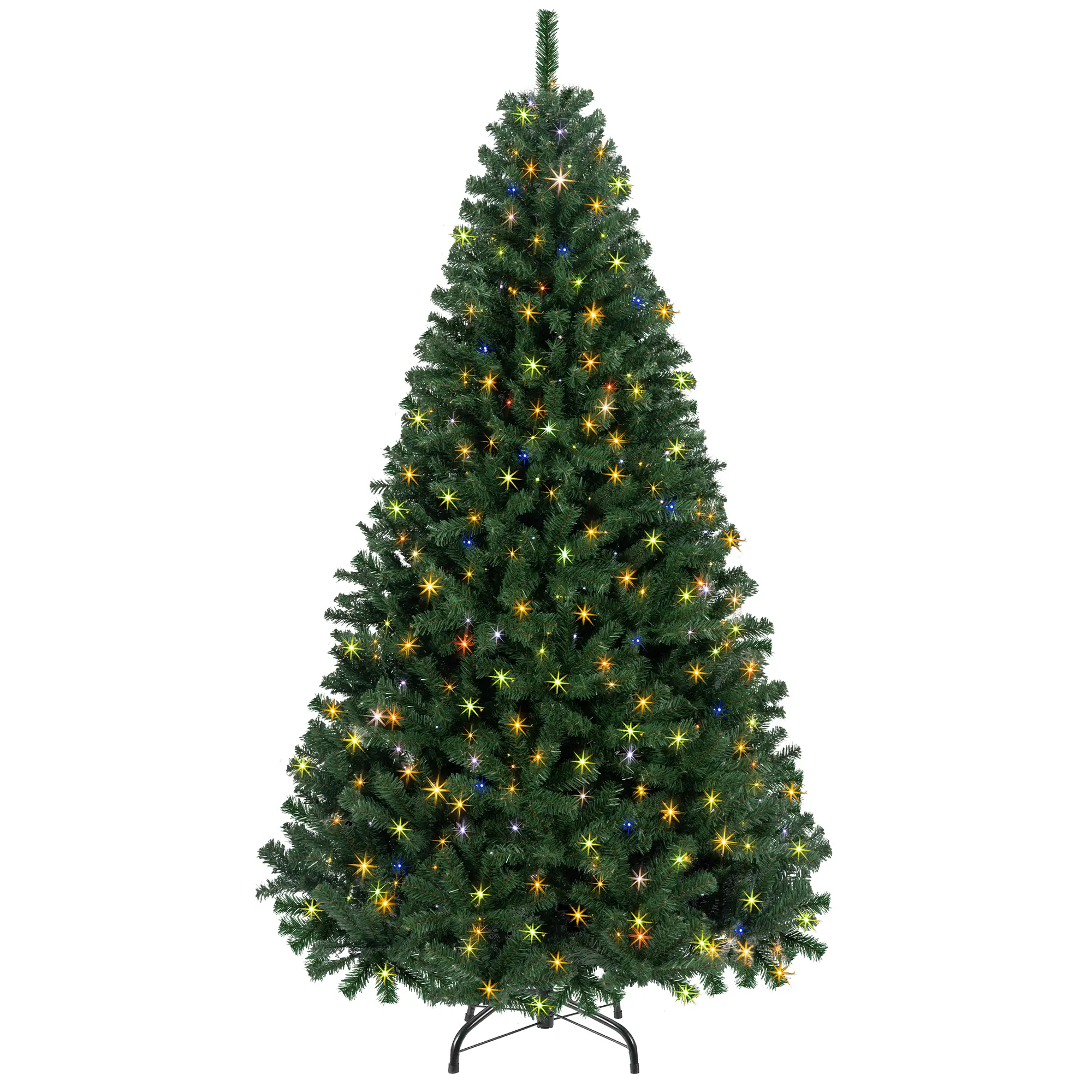 Artificial Christmas Tree 6.5ft/7.5ft Pre-Lit Spruce, 250/550 Multicolor LED Lights, Lush Full Shape with 796/1346 Branch Tips, 11 Lighting Modes,Quick Assembly Hinged Design, Metal Stand Included