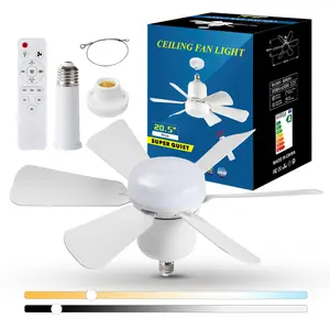 E27 socket ceiling fan light with Safety rope, energy-saving ceiling fan with LED light bulb, strong wind, silent belt memory function, 30W three-speed speed belt remote control, household bedroom kitchen garage dimmable fan light Lighting Home
