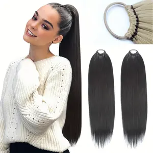 24 Inch Long Straight Ponytail Extension  Elastic Band Wrap Around Synthetic Hair Piece for Braiding