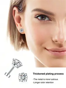 1 Pair Stud Earrings With Flat Back Nap Earrings For Women Gift, Surgical Stainless Steel Zirconia 18K Gold Plated Stud Earrings, Cubic Zirconia Cartilage Earring Jewelry, Ear Studs (2/3/4/5/6/7/8mm)