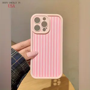 Powder stripe pink pattern, anti-drop, non-slip TPU full-cover lens mobile phone protective case, suitable for iPhone cases 15 Pro max 16 14 Plus Pro Max 13 12 11 iPhoneX/XS XSMax 12 13 mini , ideal choice for gifts