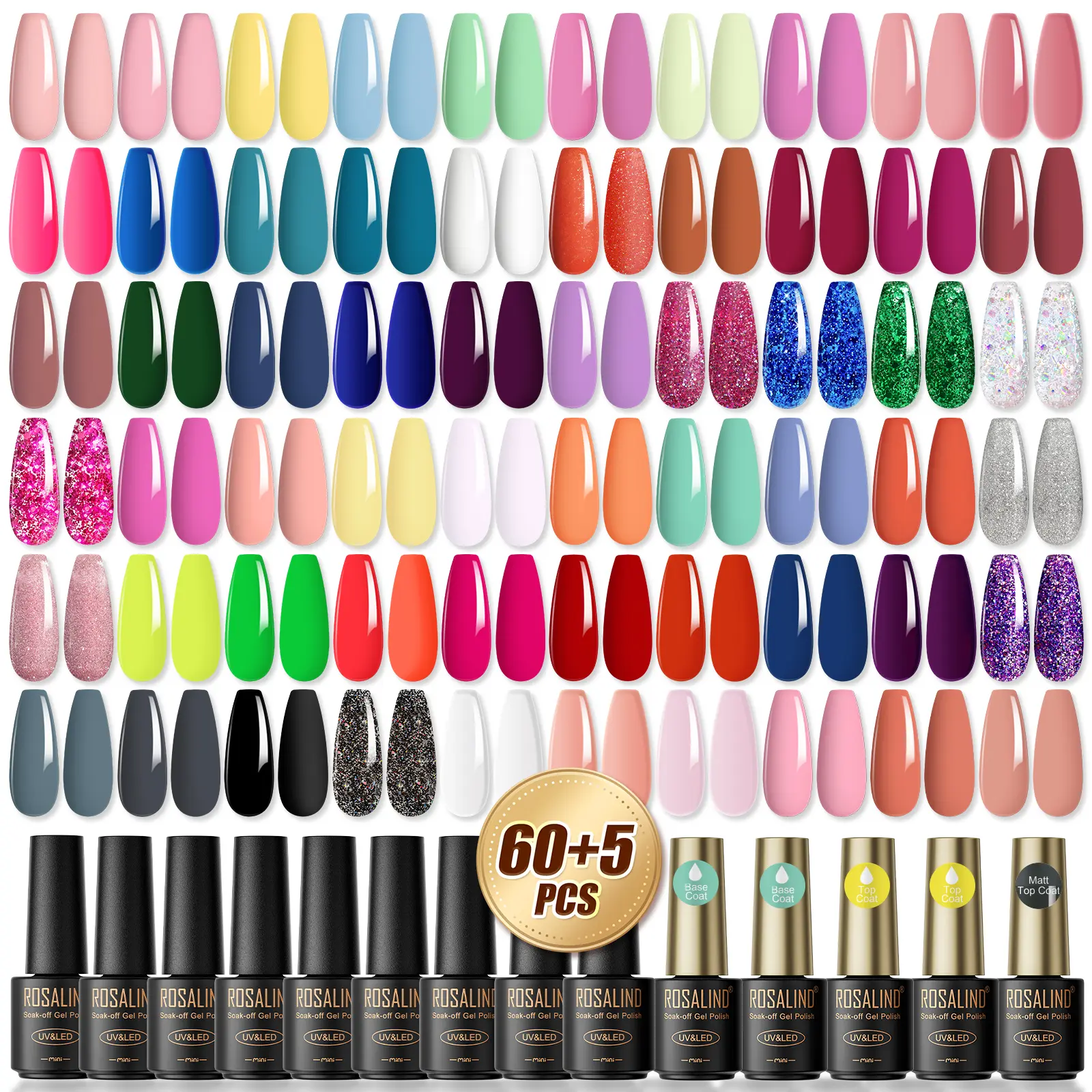 ROSALIND Colorful Gel Nail Polish Set with Base Glossy and Matte Top Coat Glitter Nail Gel Kit Suitable For Beautiful Manicure Gift Nail Art Nail Care