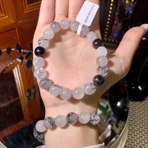【Black rutile quartz】Black rutile quartz Beaded Bracelets, Yoga Stretch Elastic Energy Bracelet Gift For Men Women