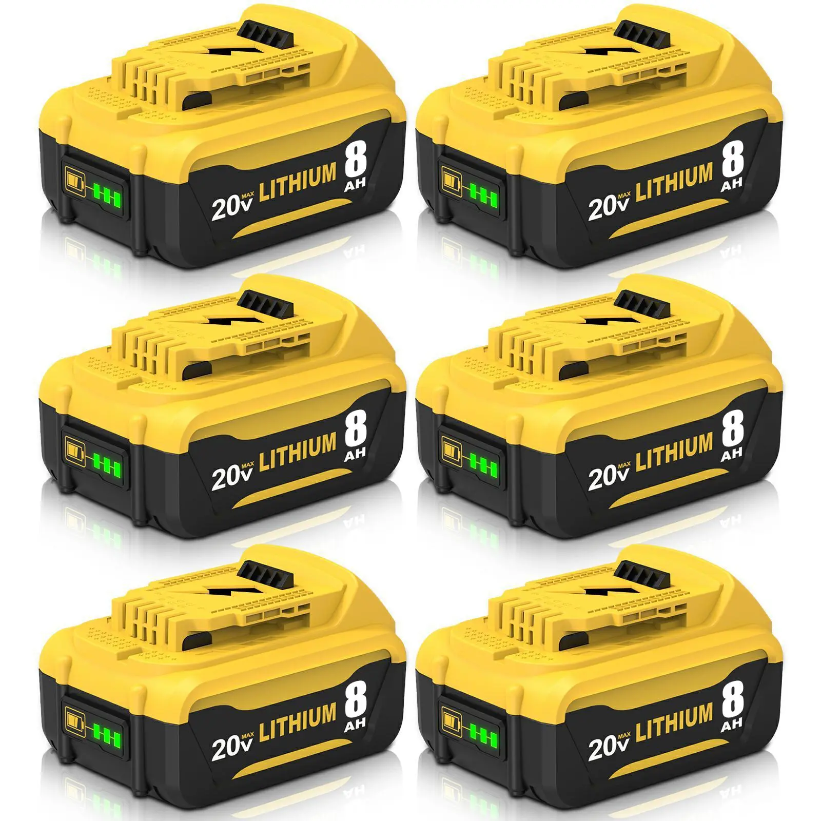 DeWalt 20V MAX Replacement Batteries - 6-Pack 8000mAh High-Capacity Premium 1200g Batteries, Compatible with DCB200 DCB206 Series, Delivers Enhanced Tool Performance, Includes 1 User Manual