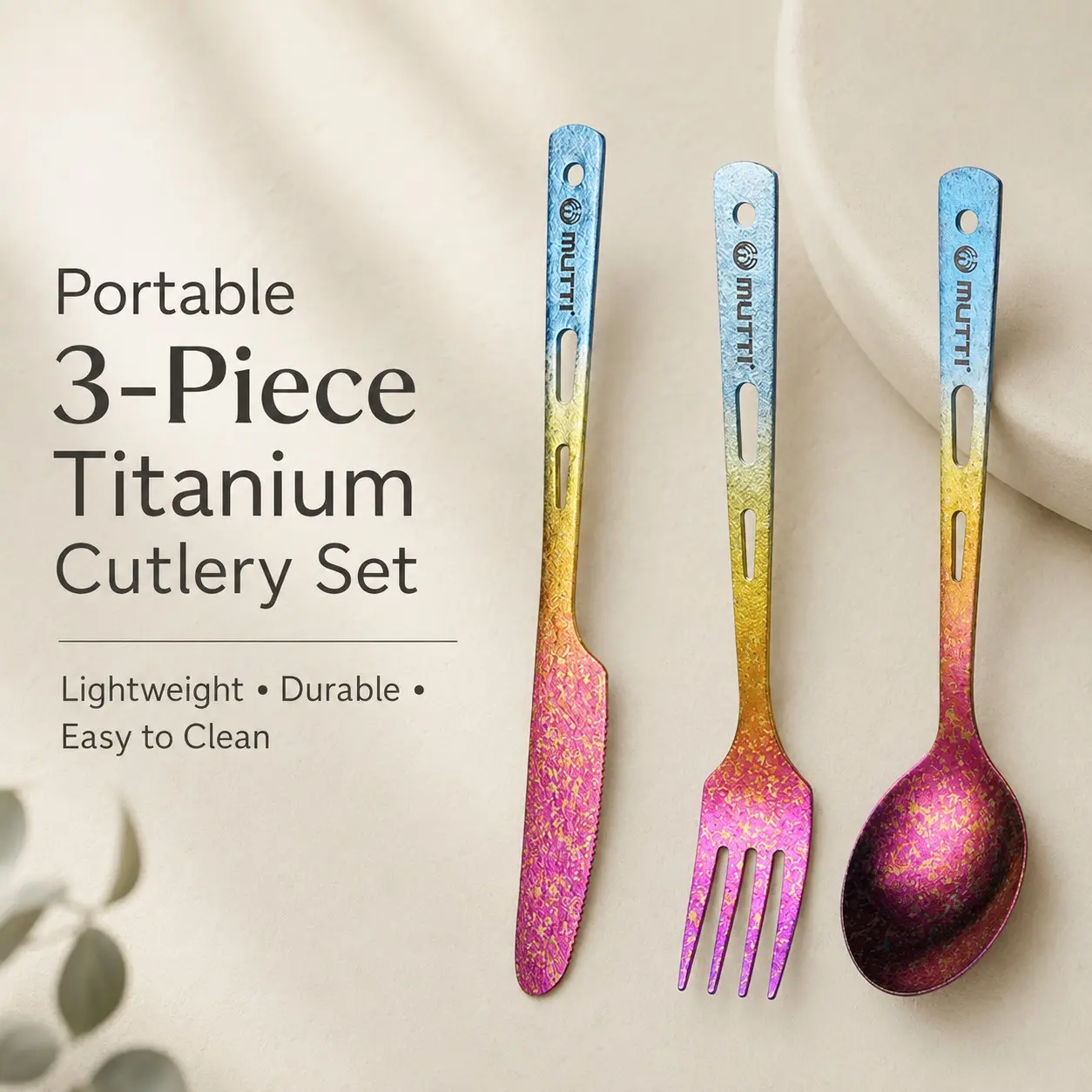 Pure Titanium Outdoor Knife Fork Spoon Set, Durable and Lightweight Cutlery for Camping and Hiking, Essential Outdoor Gear