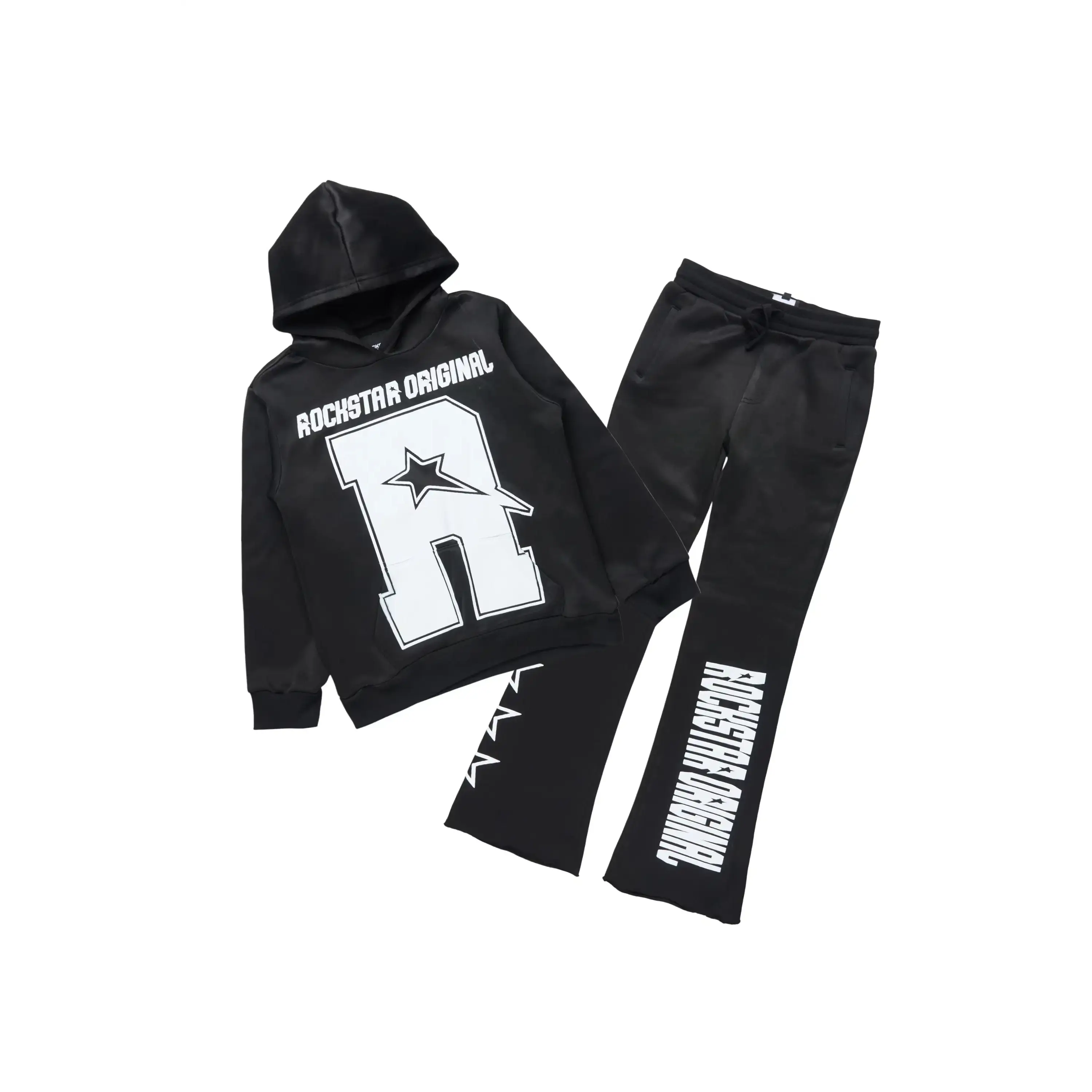 Boys Skender Black/White Hoodie/Stacked Flare Track Set