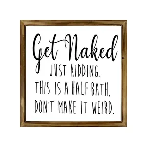 Slogan Pattern Wooden Frame Rustic Design Wall Art Sign, 1 Count Framed Wall Hanging Decorative Plaque, Wall Decor for Home Bathroom, Home Supplies Plaque, Bathroom Signs