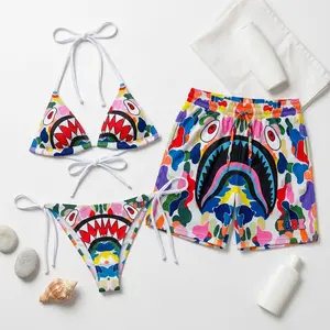 Matching Swimwear for Couples Fruity Cereal Inspired Fightsta Bikini Set & Swim Shorts – Cartoon Print Couple Swimsuits, Summer Beach Vacation Outfit