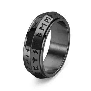 Stainless Steel Viking Rune Titanium Steel Rotating Ring Vintage Style for Men and Women Perfect Party Gift