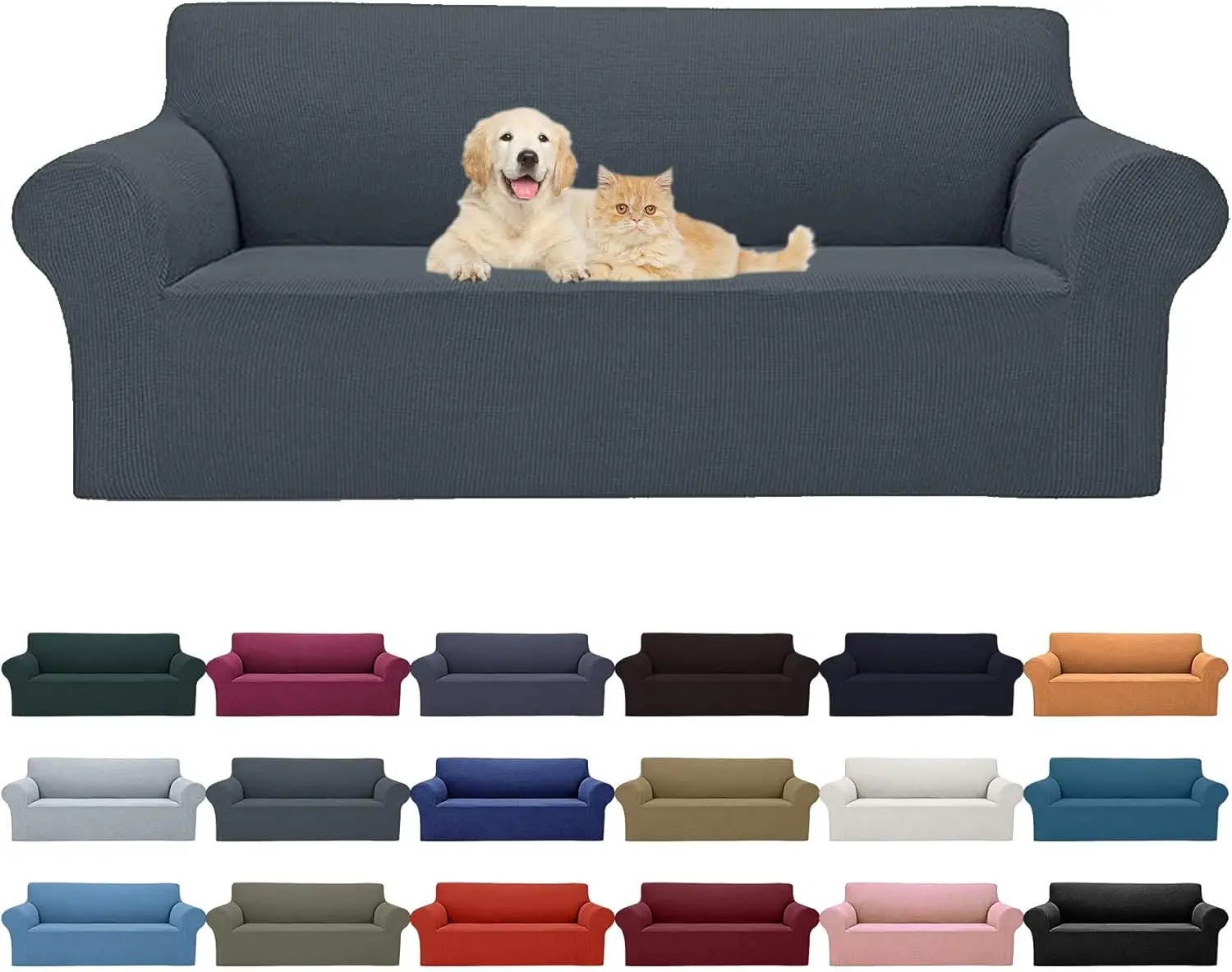 Black Polyester Stretch Sofa Cover - Pet-Friendly, Water Resistant, Washable Elastic Couch Cover That Fits Sofas, Durable Stainproof All-Seasons Furniture Protector for Home Living Room Coffee Use