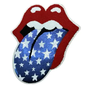 12 Inch Blue Star Tongue sequin Patch | Cute patch | iron on patch | Trendy Patches | Tongue Patches | Girly Patches | Sequin Patch