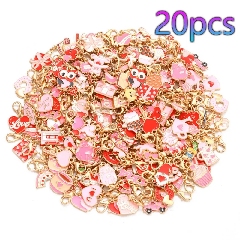 20-50-piece Valentine's Day theme keychain set | Cupid love and bouquet alloy pendant, random mixed surprise mix | exquisite gift set, suitable for holiday gifts and party supplies.