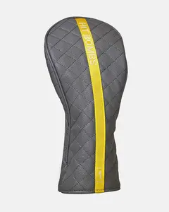 Golf Head Cover - MAVERICK, Premium PU Leather Driver & Fairway Wood Covers, Golden Yellow Racing Stripe, Knitted Liner, Original Ghost Golf Design