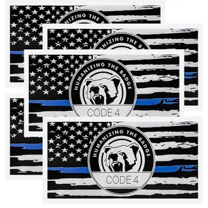 5 PCS Back The Blue Police Support Sticker Pack - Thin Blue Line American Flag Decal, Code 4 Weatherproof Vinyl for Vehicles, Laptops & More