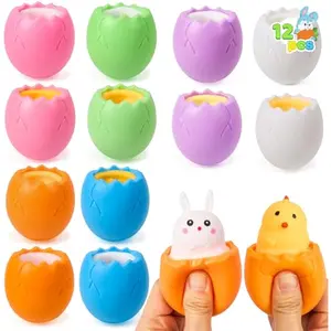 12pcs Easter Eggs Squishy Toy Bunny Chicks, Cute Rabbits,Chicks Hide in Broken Eggs, Squishy Toy Stress Relief Toys for Easter Basket Fillers,Basket Stuffer Filler, Classroom Prize