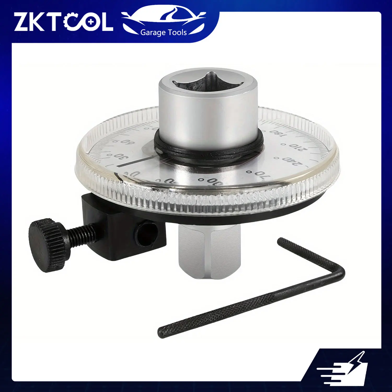 ZKTOOL 1/2" Square Drive Mechanical Torque Wrench Angle Gauge Kit, 1/2" Male & Female Drive, 60° Range, 360° Scale, Chrome-Vanadium Flexible Arm, Adjustable & Secure Holding Rod, Precise Dial, Rugged Housing, Torque Specs for Automotive Repair, Universal,