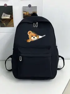 Cute Cartoon Bear Print Backpack, Large Capacity Multi-Pocket Casual Shoulder Bag, Unisex Travel Bag for All Seasons, Bookbag
