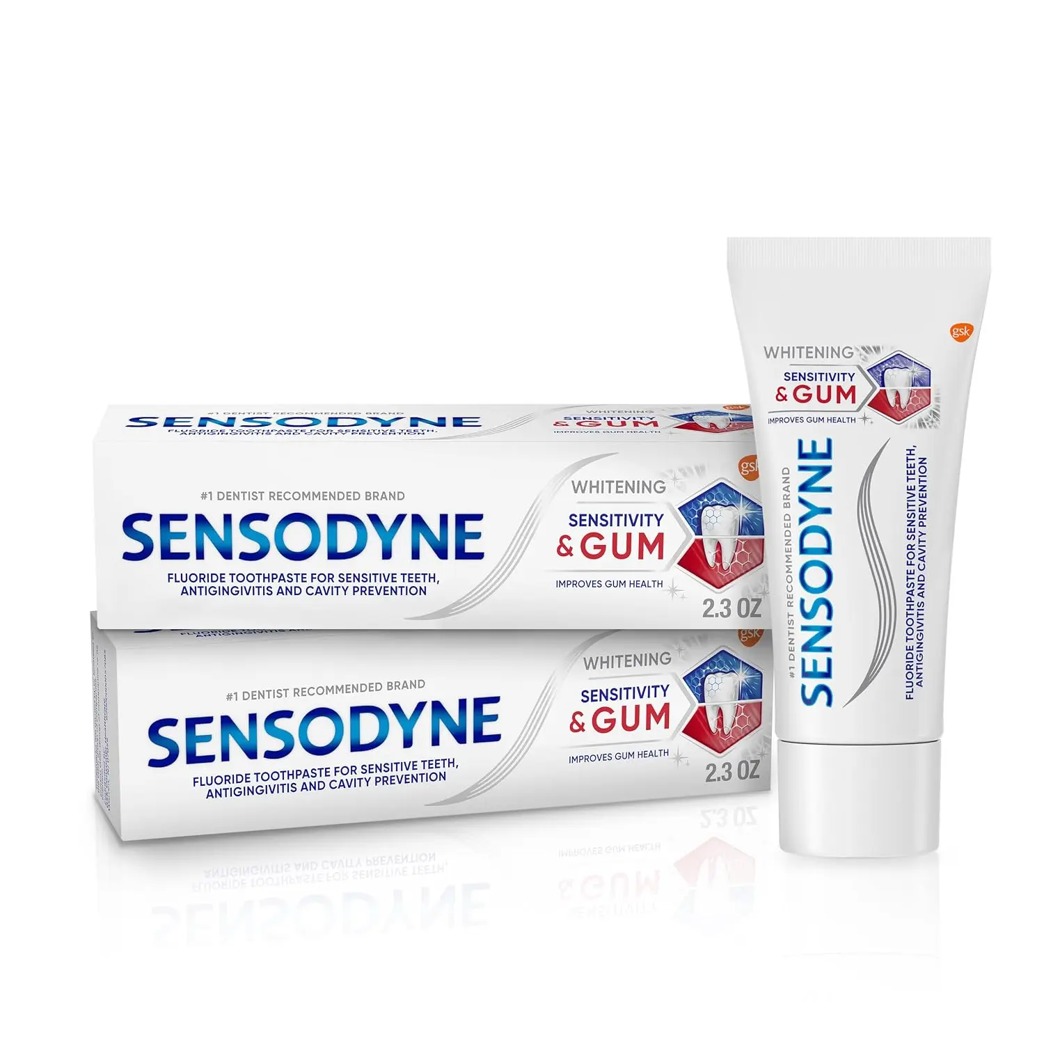 SensoSensitivity Relief & Gum Health Whitening Toothpaste, Gentle Stain Defense, 2.3 Ounces, 2-Pack