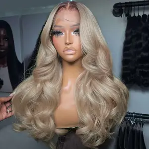 Ombre Ash Blonde Wigs Brown Roots Human Hair 13x6 Body Wave Hd Transparent Lace Front Wig Milk Tea Colored Glueless Ombre Blonde Lace Front Wigs For Women